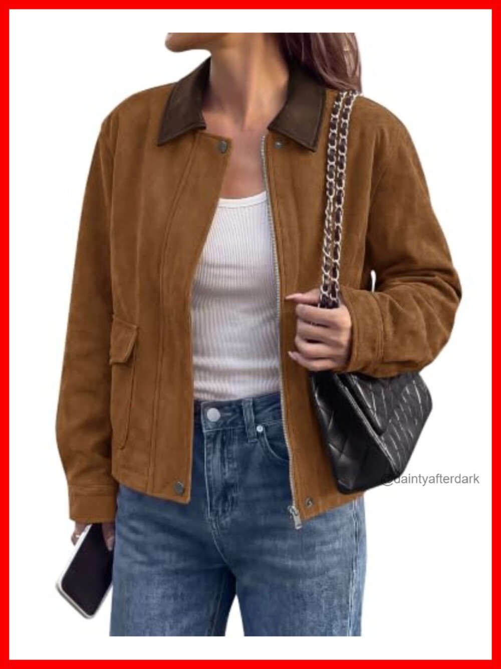 Faux Suede Jacket Women Faux Leather Lapel Zip Up Fall Coat